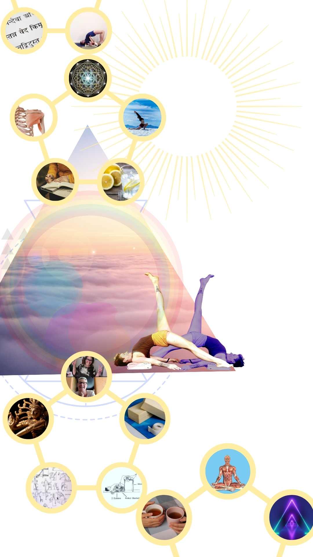 graphic illustration shows the 8 limb path of yoga Patanjali described in the Yoga Sutras