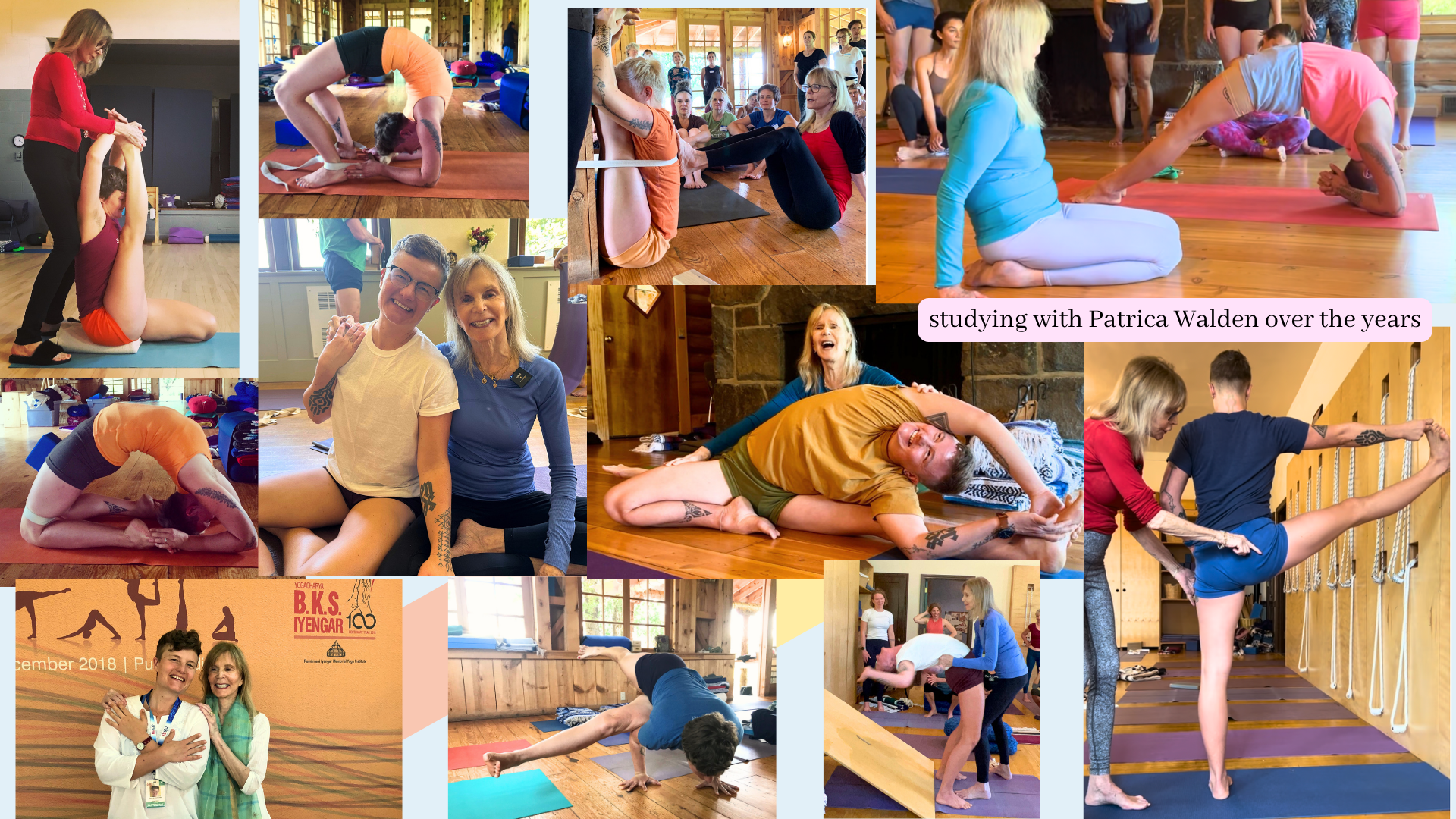 Avery Kalapa studying Iyengar Yoga with Patricia Walden over the years montage 