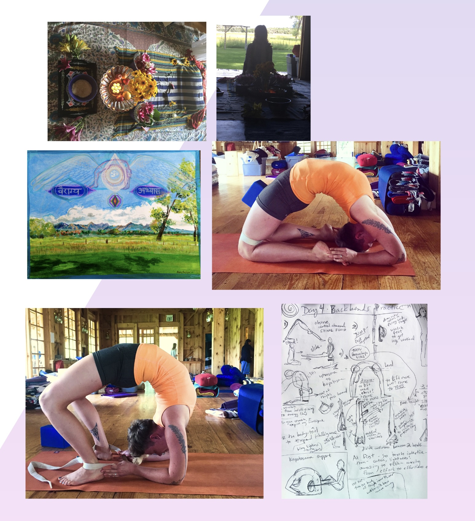 Avery's yoga notes, backbends, and art from Patricia Walden's Colorado workshops in the 2010s.