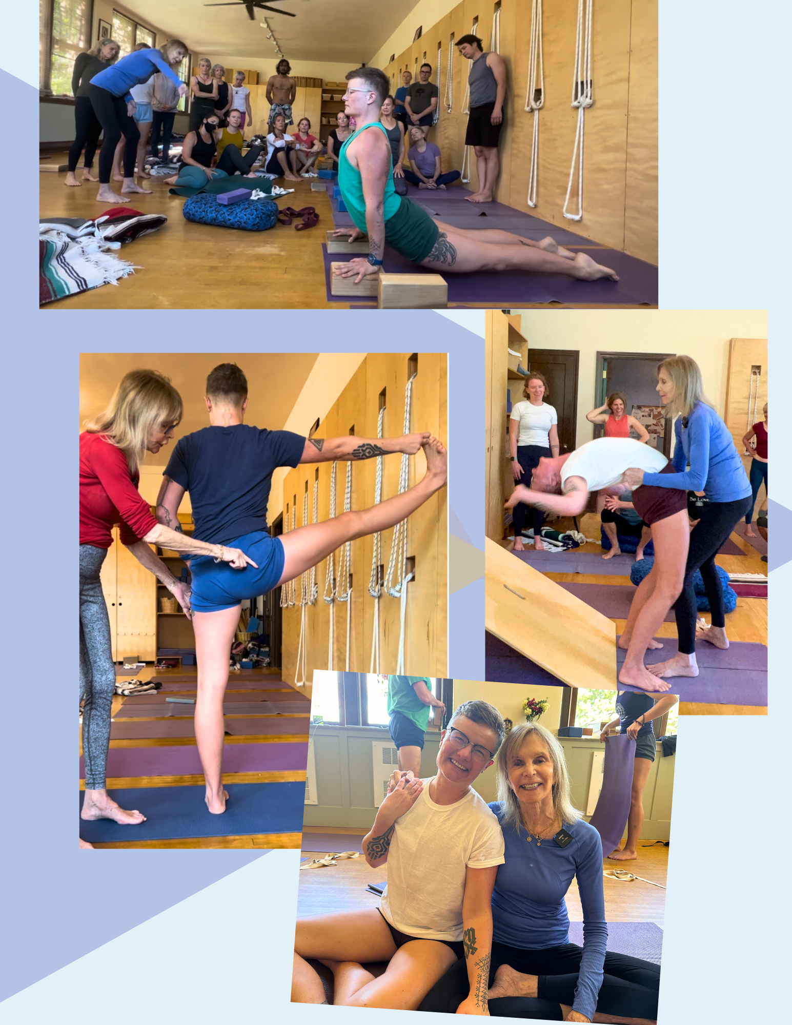 A photo collage of Patricia Walden teaching trans CIYT Avery Kalapa in Durango, CO.